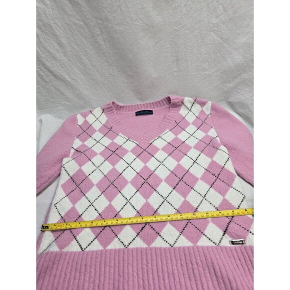 Point Zero XL Nicole Benisti Pink And White Argyle Sweater- Y2K- XL fits Smaller - Picture 12 of 16